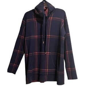 Max Studio Women's Jacket M Rayon Blend Navy Plaid Long Sleeve